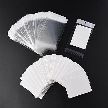100Pcs Rectangle Paper One Pair Earring Display Cards with Hanging Hole, Jewelry Display Card for Pendants and Earrings Storage, with 100Pcs White Header OPP Cellophane Bags, White, Cards: 90x60x0.6mm, hole: 6mm and 1.6mm
