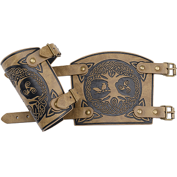 Imitation Leather Tree of Life Cord Bracelet, Alloy Adjustable Buckle Gauntlet Wristband, Cuff Wrist Guard for Men, Dark Goldenrod, Inner Diameter: 2-1/4~2-7/8 inch(5.6~7.25cm)