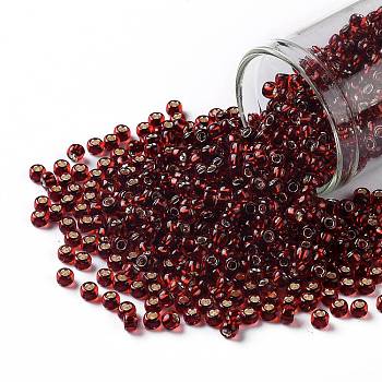 TOHO Round Seed Beads, Japanese Seed Beads, (2153S) Silver Lined Dark Cherry Amber, 8/0, 3mm, Hole: 1mm, about 1110pcs/50g