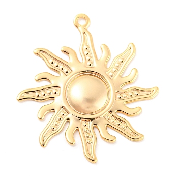 Rack Plating Brass Pendants, Sun Charm, Real 18K Gold Plated, 33x30x1.8mm, Hole: 1.6mm