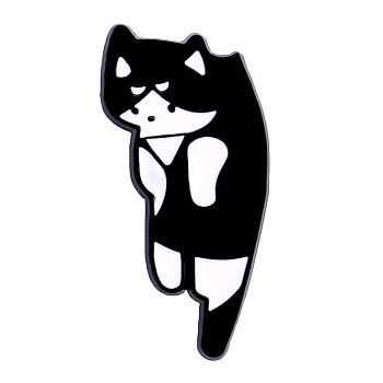 Lazy Cat Shape Alloy with Enamel Brooch, Black, 30x15mm