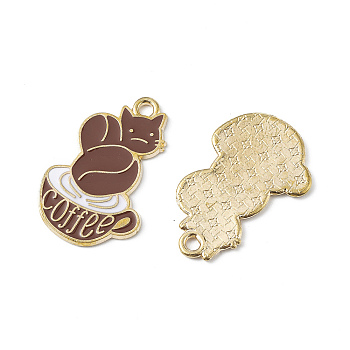 Alloy Enamel Pendants, Coffee Cup with Squirrel Charm, Golden, 26x16.5x1.2mm, Hole: 1.8mm