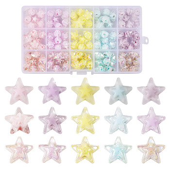 Pandahall 120Pcs 15 Style Transparent Acrylic Beads, Frosted, AB Color, Bead in Bead, Star, Mixed Color, 15.5x16x9.5mm, Hole: 3mm, about 8pcs/color