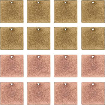 Metal Tags, Brass Stamping Blank Tag Pendants, Square, Mixed Color, 20x20x0.5mm, Hole: 1mm, 2 colors, 20pcs/color, 40pcs/box