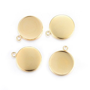 Rack Plating 304 Stainless Steel Pendant Cabochon Settings, Plain Edge Bezel Cups, Flat Round, Real 24K Gold Plated, Tray: 18mm, 24x20x2mm, Hole: 2.2mm