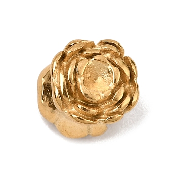 304 Stainless Steel European Beads, Large Hole Beads, Flower, Real 18K Gold Plated, 8.5x10mm, Hole: 4mm, tray: 2.5mm