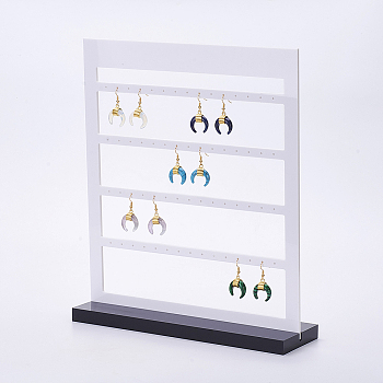 Acrylic Organic Glass Earrings Displays, Multi-Tier Earring Display Stand, for Hanging Earrings, Rectangle, White, 25x7.5x30.2cm
