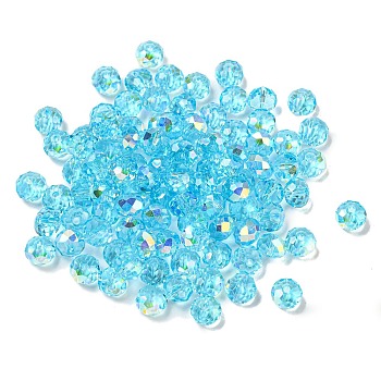 Electroplate Glass Beads, Rondelle, Cyan, 6x4mm, Hole: 1.4mm, 100pcs/bag