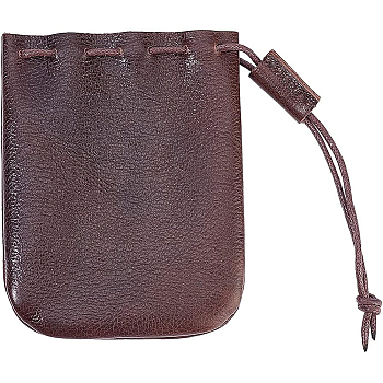 Leather Drawstring Wallets, Change Purse, Small Storage Bag for Earphone, Coin, Jewelry, Coconut Brown, 11.45x9.1x0.8cm