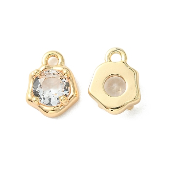 Brass Micro Pave Cubic Zirconia Charms, Irregular Shape Charm, Real 18K Gold Plated, Clear, 9x7x3mm, Hole: 1.4mm