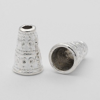 Tibetan Style Alloy Caps, Lead Free & Cadmium Free & Nickel Free, Silver Color Plated, 7mm wide, 10mm long, hole: 2mm, Inner Diameter: 5mm