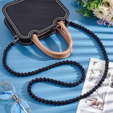 Black Plastic Imitation Pearl Round Beaded Bag Handles(FIND-WH0127-22F)-5