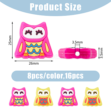 16Pcs 2 Colors Owl Food Grade Eco-Friendly Silicone Beads(SIL-DC0001-32)-2