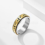 201 Stainless Steel Rotatable Finger Rings, Moon & Star, Spinner Fidget Band Anxiety Stress Relief Ring for Women, Golden, US Size 7(17.3mm)(FS-WG1BCD7-04)