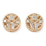 Brass Micro Pave Clear Cubic Zirconia Beads, Flat Round & Star, Real 18K Gold Plated, 12x6mm, Hole: 1.6mm(CU-CBAB0CF-07G)