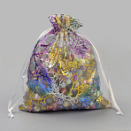 Organza Gift Bags, Drawstring Bags, Organza Pouches for Potpourri, with Colorful Coral Pattern, Rectangle, White, 7x5cm(X-OP-Q051-5x7-02)