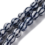 Handmade Blue and White Porcelain Beads Strands, Round, Prussian Blue, 8.5x7.5~8.5mm, Hole: 1.5mm, about 40pcs/strand, 32~34cm(PORC-I027-02D)