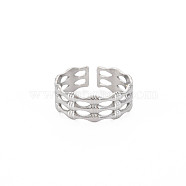 304 Stainless Steel Bamboo Shape Open Cuff Ring for Women, Stainless Steel Color, US Size 8(18.1mm)(RJEW-S405-201P)