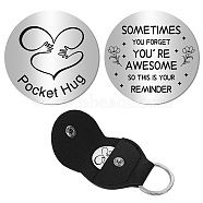 1Pc 201 Stainless Steel Commemorative Coins, Pocket Hug Coin, Inspirational Quote Coin, Flat Round, Stainless Steel Color, with 1Pc PU Leather Guitar Clip, Word You're Awesome, Word, 30x2mm(AJEW-CN0001-99G)