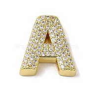 Brass Beads, with Clear Cubic Zirconia, Letter A, 20x18x5.5mm, Hole: 4.5x2.5mm(KK-D098-04A-G)
