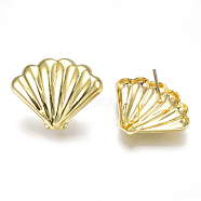 Alloy Stud Earring Findings, with Loop, Steel Pins, Shell, Light Gold, 17x21.5mm, Hole: 3mm, Pin: 0.7mm(PALLOY-S121-31)