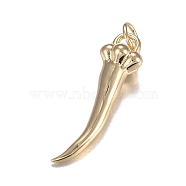 Brass Pendants, with Jump Rings, Long-Lasting Plated, Horn of Plenty, Italian Horn Cornicello, Real 18K Gold Plated, 23x6mm, Hole: 3.5mm(ZIRC-F120-076G)