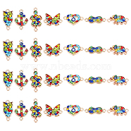 PandaHall Elite 28Pcs 7 Style Alloy Links Connectors, with Glass Seed Beads, Light Gold, Heart & Infinity & Anchor & Tortoise & Owl & Elephant & Butterfly, Colorful, 11~26x8~22.5x3~4mm, Hole: 1.6~1.8mm, 7 style, 4pcs/style, 28pcs(PALLOY-PH0002-03-RS)