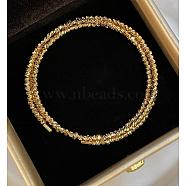 Brass Twisted Flower Beaded Cuff Bangle, Triple Layer Wrap Bangle, Golden, Inner Diameter: 2-1/8 inch(5.45cm)(JB762A)