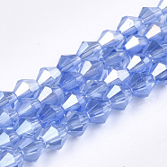 Electroplate Glass Beads Strands, AB Color Plated, Faceted, Bicone, Cornflower Blue, 6x5.5~6mm, Hole: 1mm, about 47~48pcs/strand, 10.83 inch(27.5cm)(X-EGLA-Q118-6mm-B04)