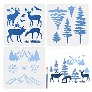 US 3Pcs 3 Styles Mountain Forest Deer PET Hollow Out Drawing Painting Stencils, with 1Pc Art Paint Brushes, Mixed Shapes, Stencils: 300x300mm, 1pc/style; Brushes: 16.9x0.5cm(DIY-MA0001-70A)