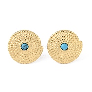 Natural Turquoise & 304 Stainless Steel Rope Disc Stud Earrings for Women, Golden, 22x21.5mm(EJEW-G390-04G-02)