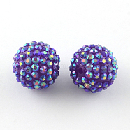 AB-Color Resin Rhinestone Beads, with Acrylic Round Beads Inside, for Bubblegum Jewelry, Dark Violet, 22x20mm, Hole: 2~2.5mm(RESI-S315-20x22-06)