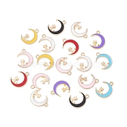 Alloy Enamel Pendants, Light Gold, Moon with Cat Charm, Mixed Color, 19.5x14.5x1.5mm, Hole: 2mm(ENAM-F145-01G)