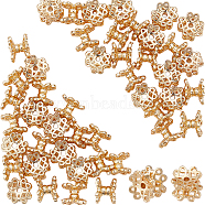 Brass Double Bead Caps, Nickel Free, 4-Petal, Flower, Real 18K Gold Plated, 6x6x4mm, Hole: 0.9mm, 50pcs/box(KK-DC0001-52)