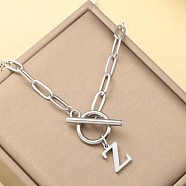 Stainless Steel Paperclip Chain Initial Necklaces with OT Clasps, Stainless Steel Color, Letter Z, 18.11 inch(46cm)(WGD6039-26)