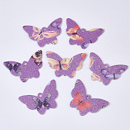 PU Leather Pendants, with Double Sided Glitter Powder, Butterfly, Medium Orchid, 32.5x48x1.5~2mm, Hole: 2.5mm(FIND-R072-09-A01)