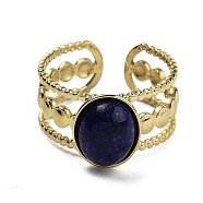 Oval Natural Lapis Lazuli Finger Rings, Ion Plating(IP) 304 Stainless Steel Cuff Rings for Women, oval: 11.5x9.5mm, Adjustable, 6pcs/set(RJEW-N046-06C-G)