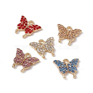 Alloy Rhinestone Pendants, Butterfly Charm, Golden, Mixed Color, 15x17x2mm, Hole: 2mm(ALRI-K049-11A)
