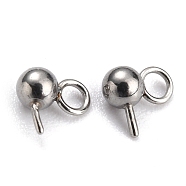 304 Stainless Steel Ball Post Stud Earring Findings, with Loop and 316 Surgical Stainless Steel Pin, Stainless Steel Color, 4x4.5x2.5mm, Hole: 1.4mm, Pin: 0.5mm(STAS-Z035-02P-A)