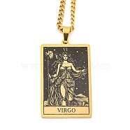 304 Stainless Steel Tarot Pendant Necklaces, Cable Chain Necklaces, Virgo, 23.23~24.21 inch(59~61.5cm)(NJEW-A026-01G-06)