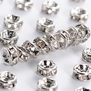 Grade A Rhinestone Spacer Beads, Clear, Brass, Platinum Color, Nickel Free, about 4mm in diameter, 2mm thick, hole: 0.8mm(RSB034NF-01K)