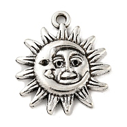 Tibetan Style Alloy Pendants, Flat Round with Moon and Sun, Nickel, Antique Silver, 23x20x3mm, Hole: 1.6mm(TIBE-Q098-11B)