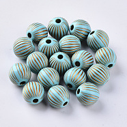 Plating Acrylic Beads, Golden Metal Enlaced, Round, Dark Turquoise, 11.5mm, Hole: 2.5mm, about 550pcs/500g(OACR-S029-101)