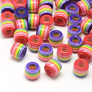Opaque Stripe Resin Beads, Large Hole Beads, Barrel, Mauve, 11x10.5mm, Hole: 6mm(X1-RESI-S344-09)
