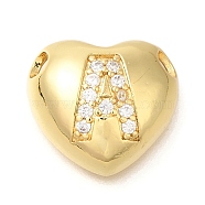 Rack Plating
 Brass Micro Pave Cubic Zirconia Pendants, Cadmium Free & Lead Free, Heart with Letter A~Z Charms, Letter A, 14.5x16x6mm, Hole: 3mm(KK-I722-04G-A)