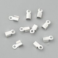 Iron Folding Crimp Ends, Fold Over Crimp Cord Ends, Silver, 6x3x2.3mm, Hole: 1.2mm(IFIN-ZX994-S)