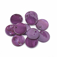 Freshwater Shell Pendants, Spray Painted, Flat Round, Purple, 16x1.5~2mm, Hole: 1mm(SHEL-T007-75C)