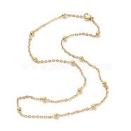 Vacuum Plating 304 Stainless Steel Cable Chain Necklaces, with Round Beads, Golden, 17.79 inch(45.2cm), 2mm(NJEW-I248-16G)