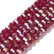 Transparent Glass Beads, 32 Facets, AB Color Plated, Round, Dark Red, 6x5.5mm, Hole: 1.2mm, about 91~93pcs/strand, 19.57''~19.92''(49.7~50.6cm)(EGLA-A035-T6mm-B02)