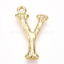 Brass Pendants, Letter Charms, Letter Y, 23.5x13.5x3mm, Hole: 1.6mm(KK-N254-218G-Y)